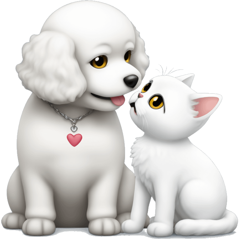 Bichon kissing a cat emoji