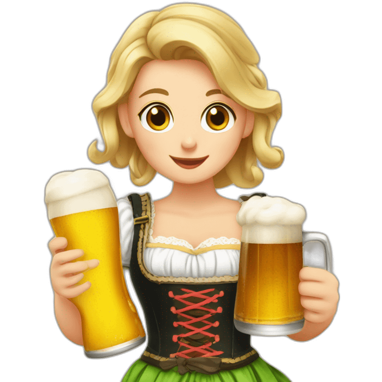 German girl in dirndl with beer emoji