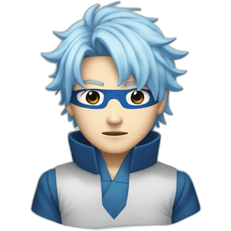 Satoru Gojo with blue hairs and eyes mask emoji