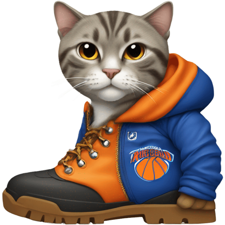 cat in timbs, New York knicks jersey and smoking  emoji