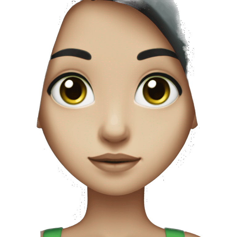 skinny girl with long black hair, pale skin, green eyes and black tank top  emoji