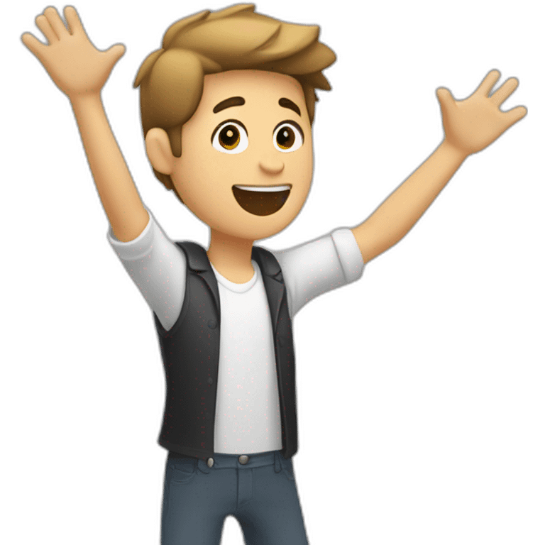 a guy who puts one arm in the air at his chin and another arm in the air that follows the movement emoji