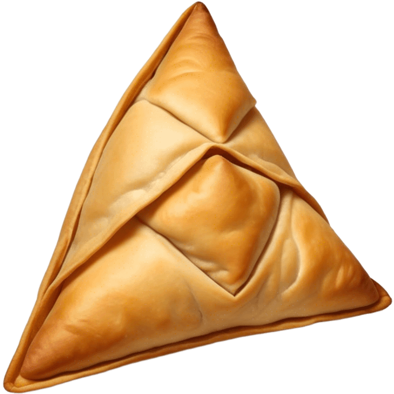 Samosa Cinematic Realistic Samosa Snack Emoji, depicted as a crispy, golden triangular pastry filled with spiced vegetables or meat, rendered with rich textures and vibrant, appetizing lighting. emoji