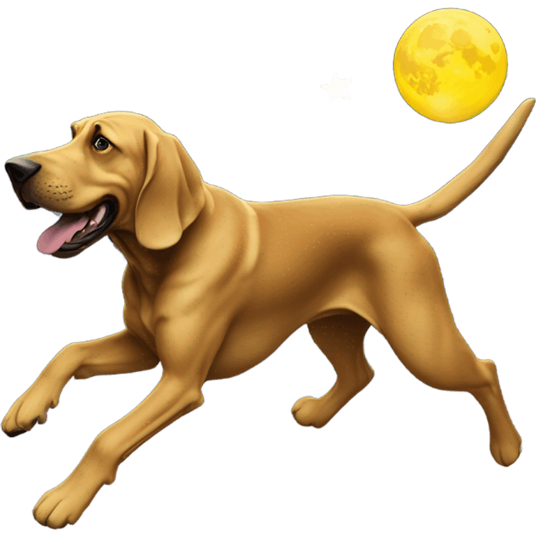 blue and yellow bloodhound jumping over the moon. emoji