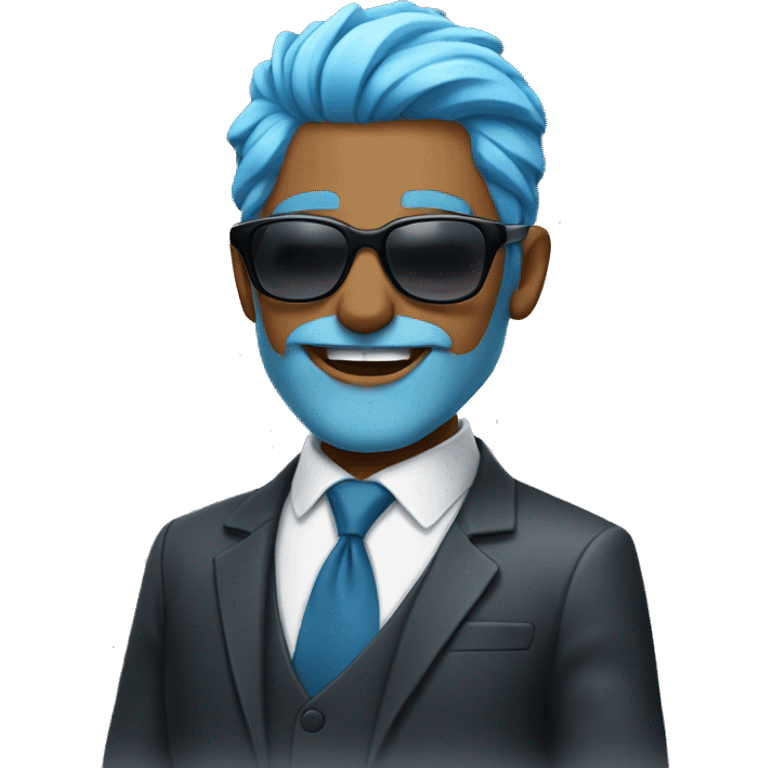 Man with blue hair and sunglasses wearing a suit emoji