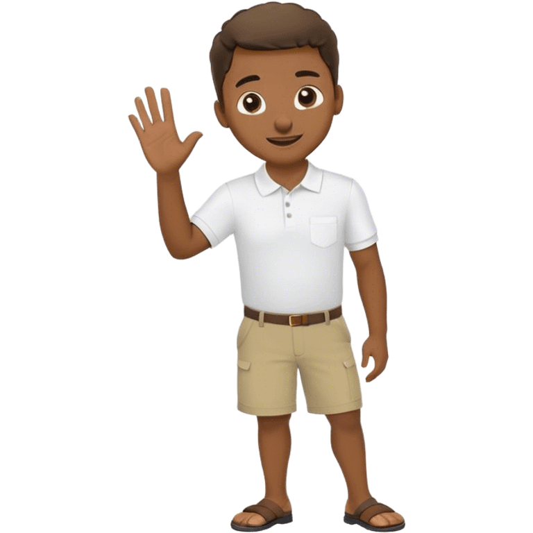 Pool attendant. white polo shirt. khaki shorts. waving. African american  emoji