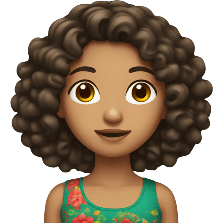 Mexican girl with black brown curly hair  emoji