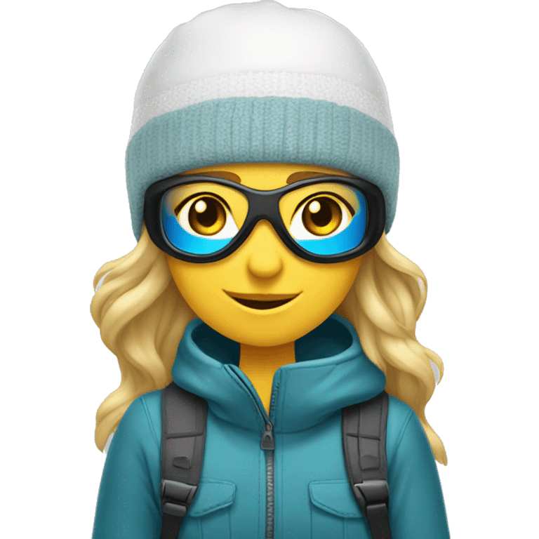 caucasian girl snowboarding wearing snap goggles and a beanie emoji