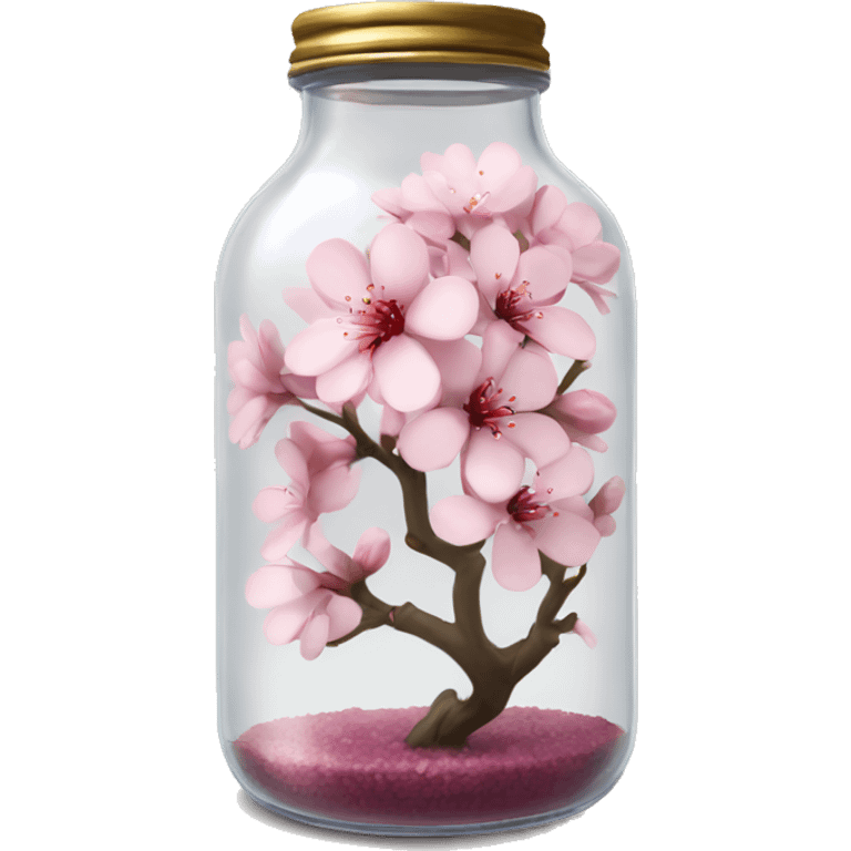 Realistic sakura flower in a transparent jar vase emoji