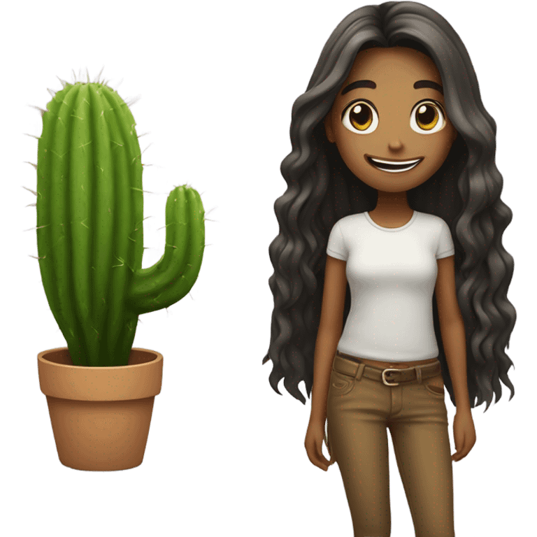 smiling girl with long hair add a cactus emoji