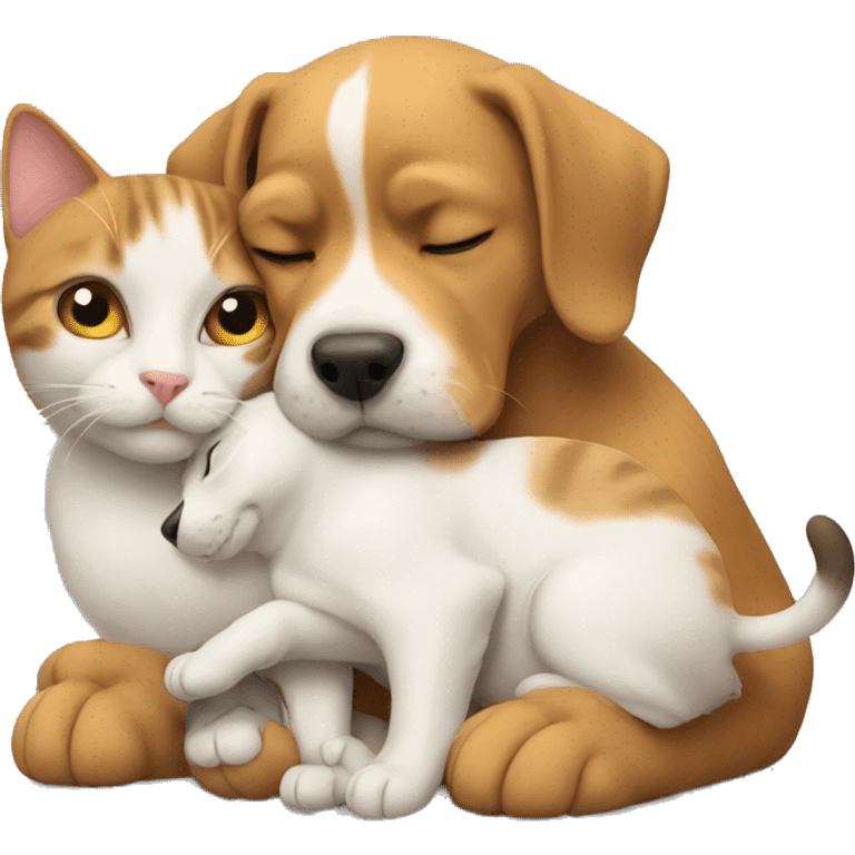 Cat cuddling a dog emoji