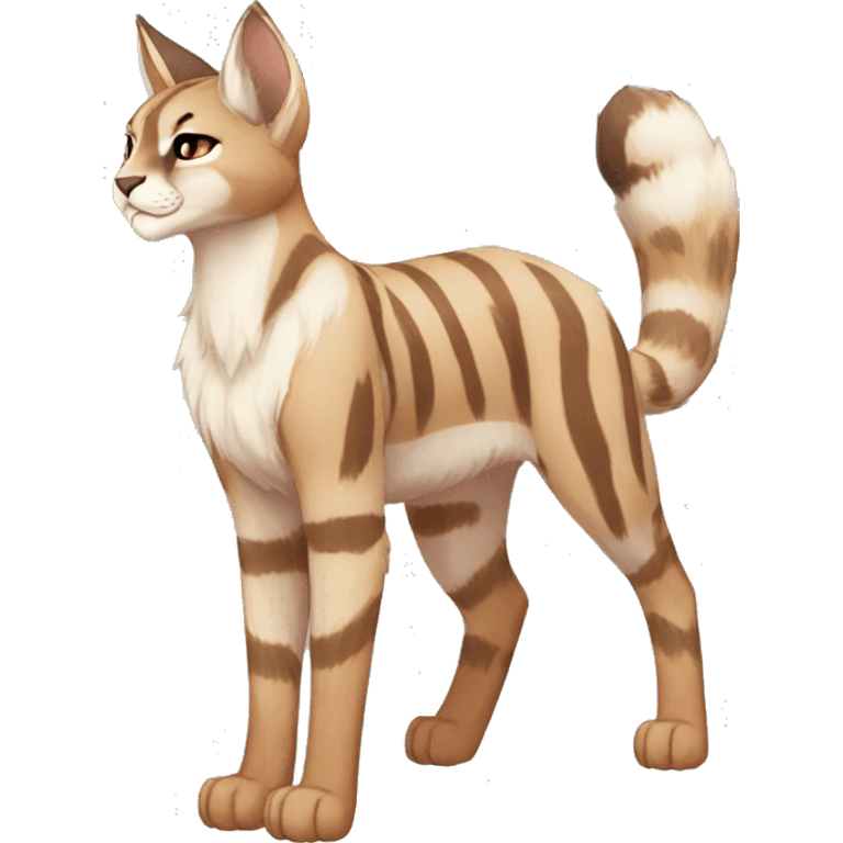 Anthro Beige-Orange-Brown Striped Fur-Sona-Fakemon Lynx-Caracal Full Body emoji