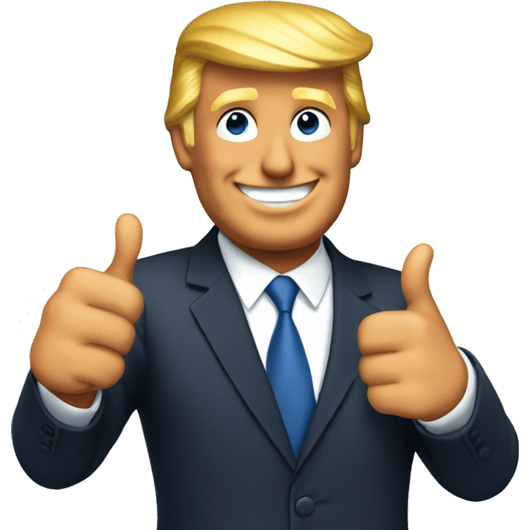 Donald Trump smiling in a suit with his thumbs up emoji