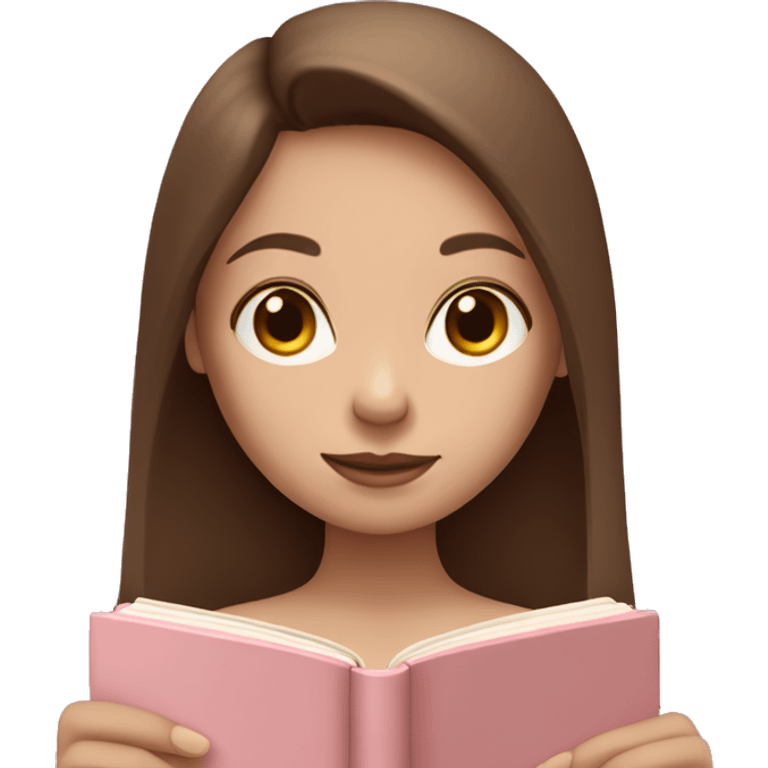 girl with fair skin and long brown hair holding a closed pale pink book emoji