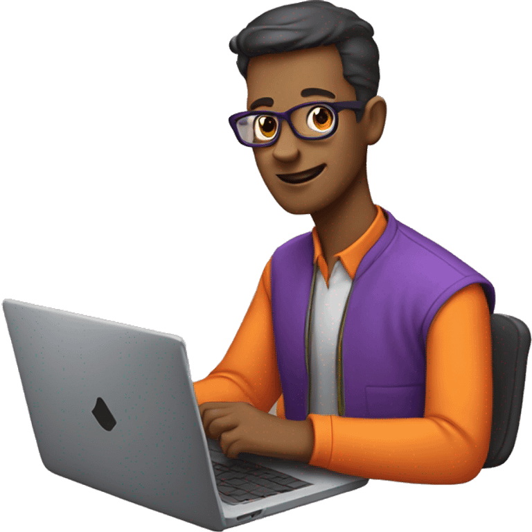 A geek on a laptop in an orange and purple shirt emoji