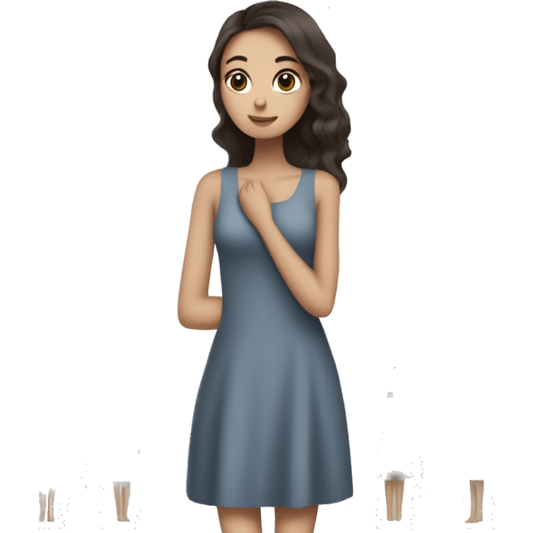 Beautiful skinny woman long dark brown hair in dress hug grey cat emoji