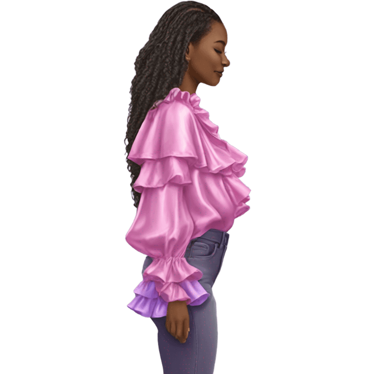 Realistic isolated side view of metallic pink color and pastel purple ombre  ruffle blouse.  emoji