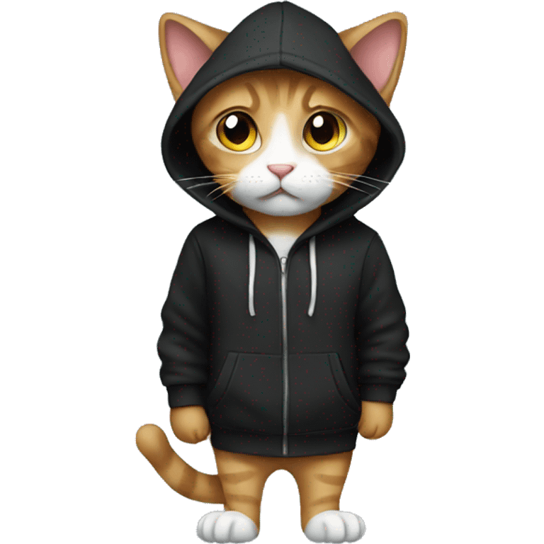 Cat wearing a black hoodie emoji