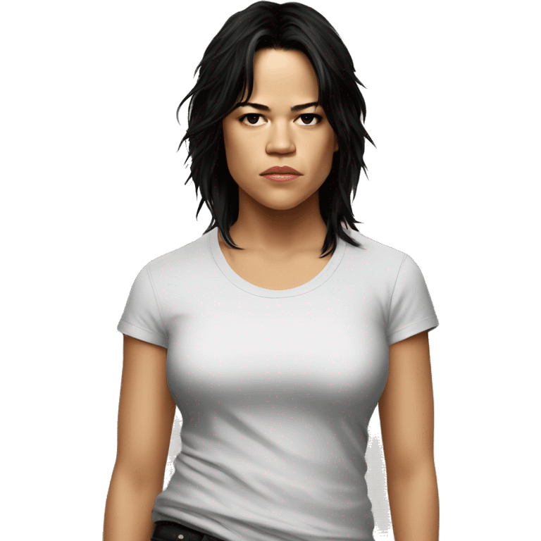 michelle rodriguez serious wearing tee emoji