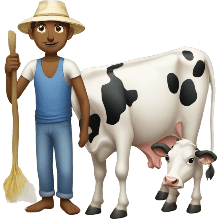 poor indian dairy farmer with cow emoji