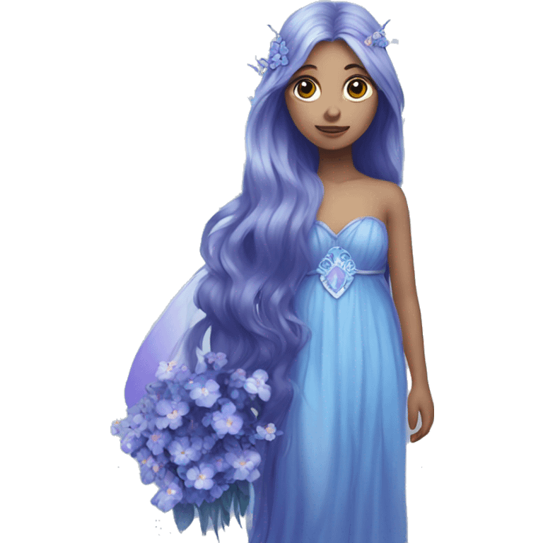 Beautiful, blue flower, fairy, blue, silver, purple, long hair, big wings emoji