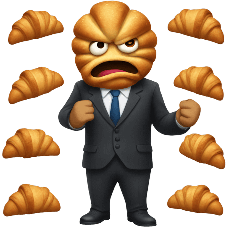 A angry croissant in a suit  emoji