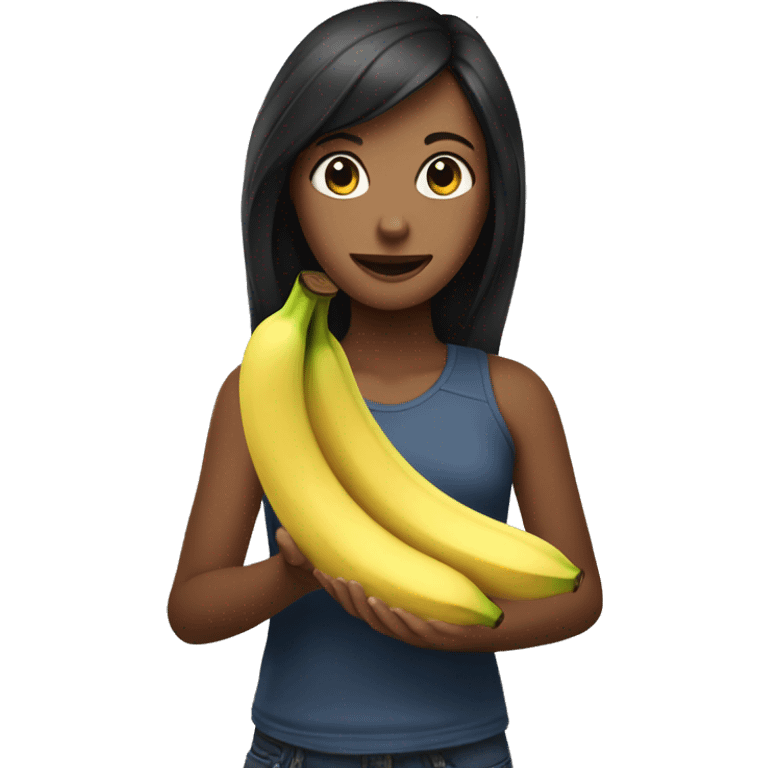 the girl is holding a banana emoji