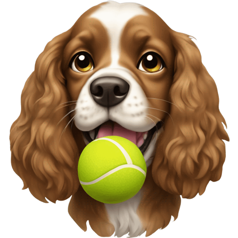 Cute spaniel dog with a ball in its mouth emoji