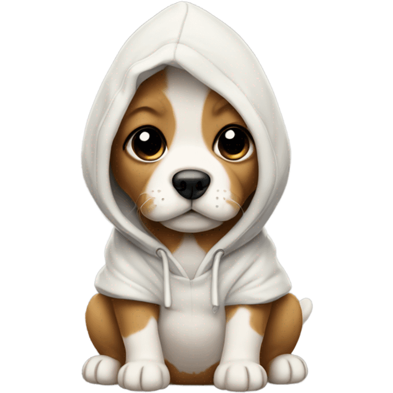 Puppy wearing hoodie with a bone emoji