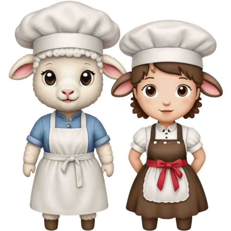 two lambs, one as a cook and one in a dirndl emoji