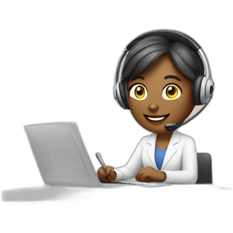 one customer service agent wearing a headset writing on keyboard emoji