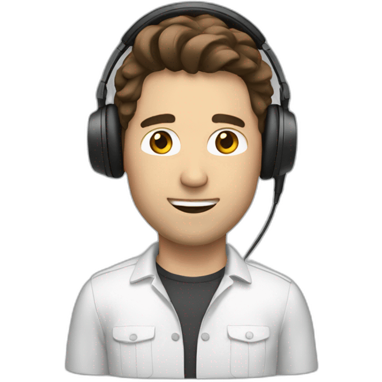 men, brown hair, headphone with mic emoji