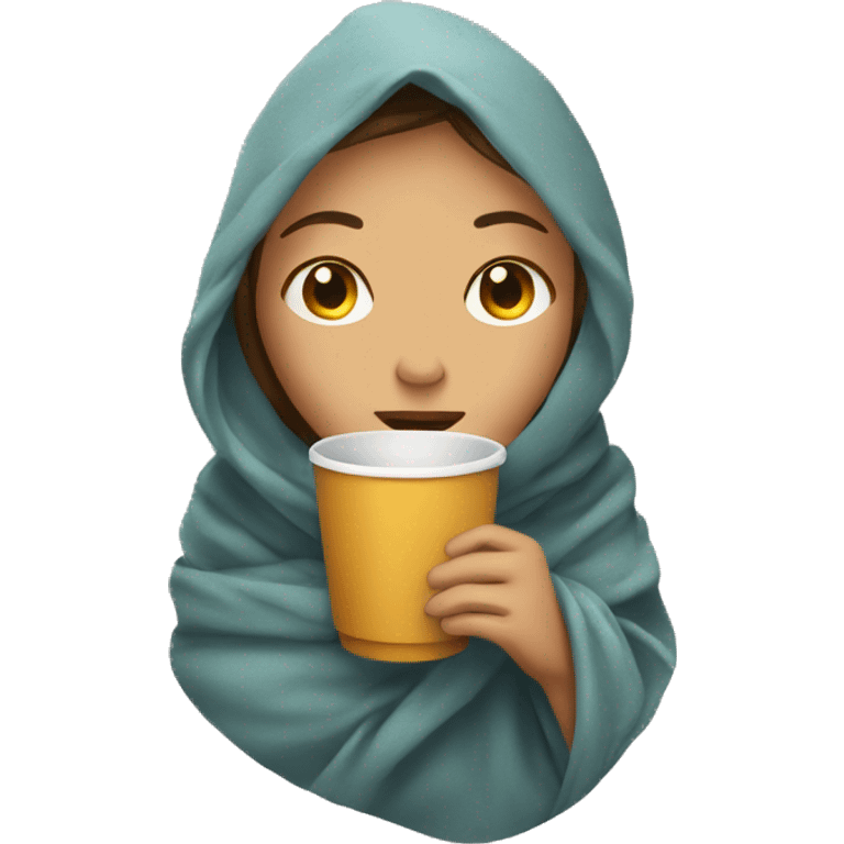 girl inside a blanket sipping coffee eyes closed emoji