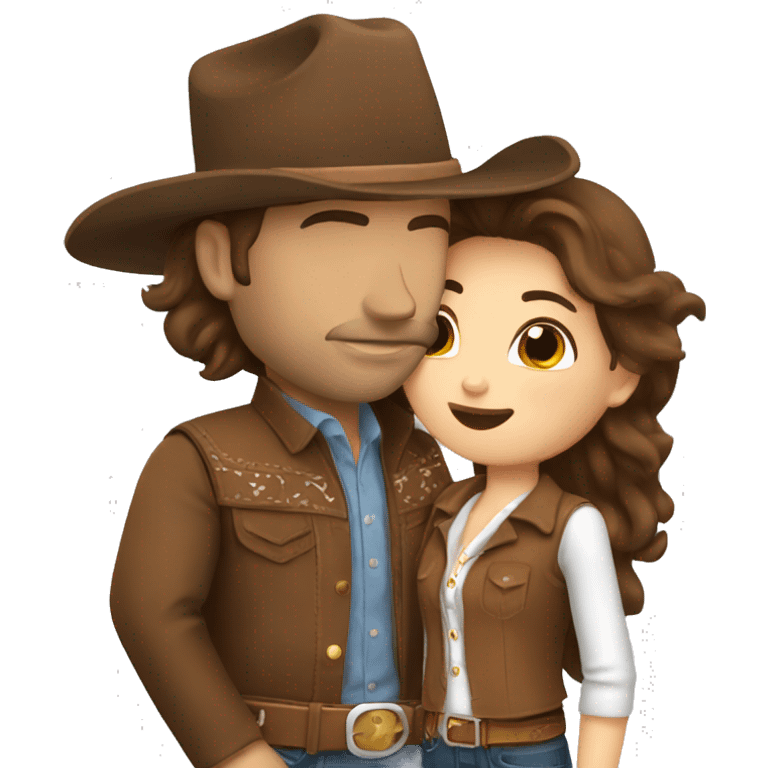 Cowboy with brown hair kissing cowgirl with brown hair emoji