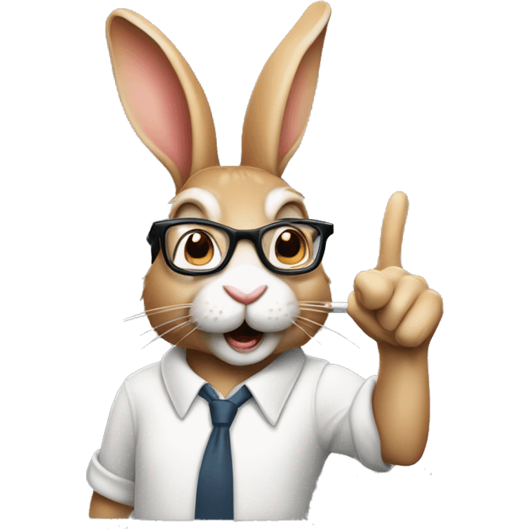 Rabbit with buck teeth and glasses holding up a pointer finger emoji