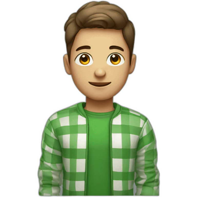 Young Man wearing green checkered jumper with shirt  emoji