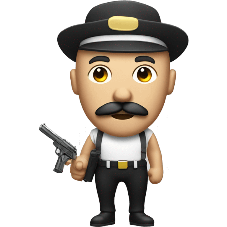 Buzzed head and mustache runner with pistol emoji