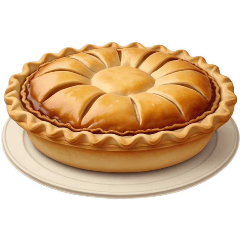 Cinematic Realistic Meat Pie Dish Emoji, showcasing a flaky pastry filled with rich, hearty meat gravy, rendered with lifelike detail and warm, inviting lighting. emoji