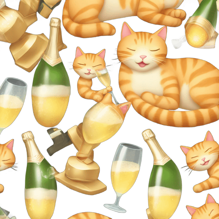 Ginger cat sleeping with champagne  emoji