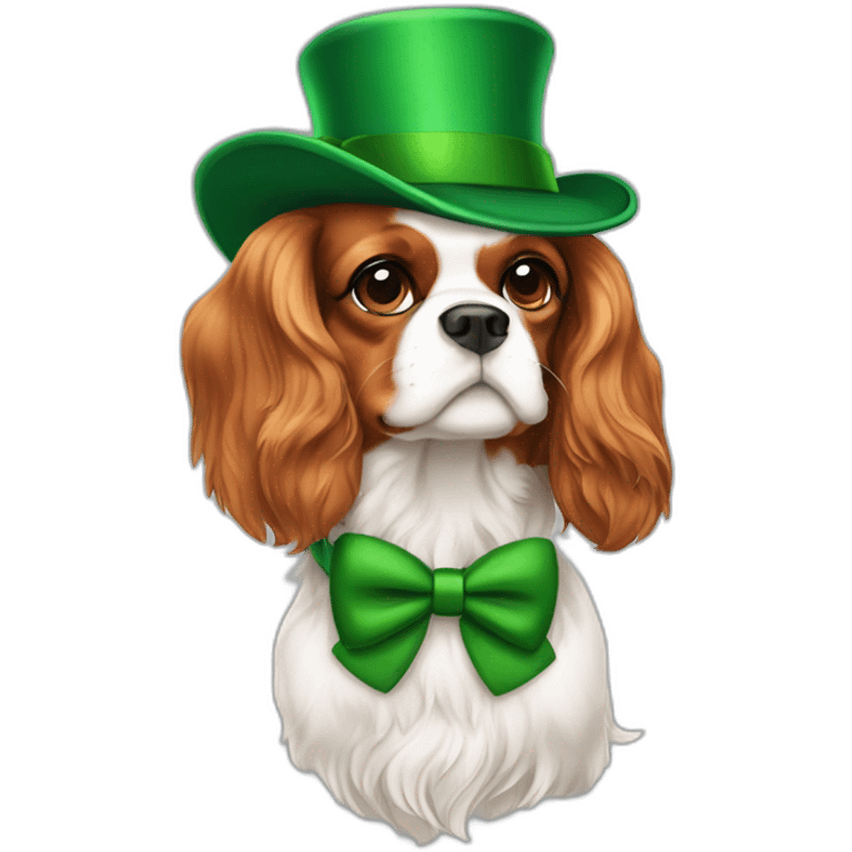 cavalier king charles spaniel with green hat and green bowtie emoji