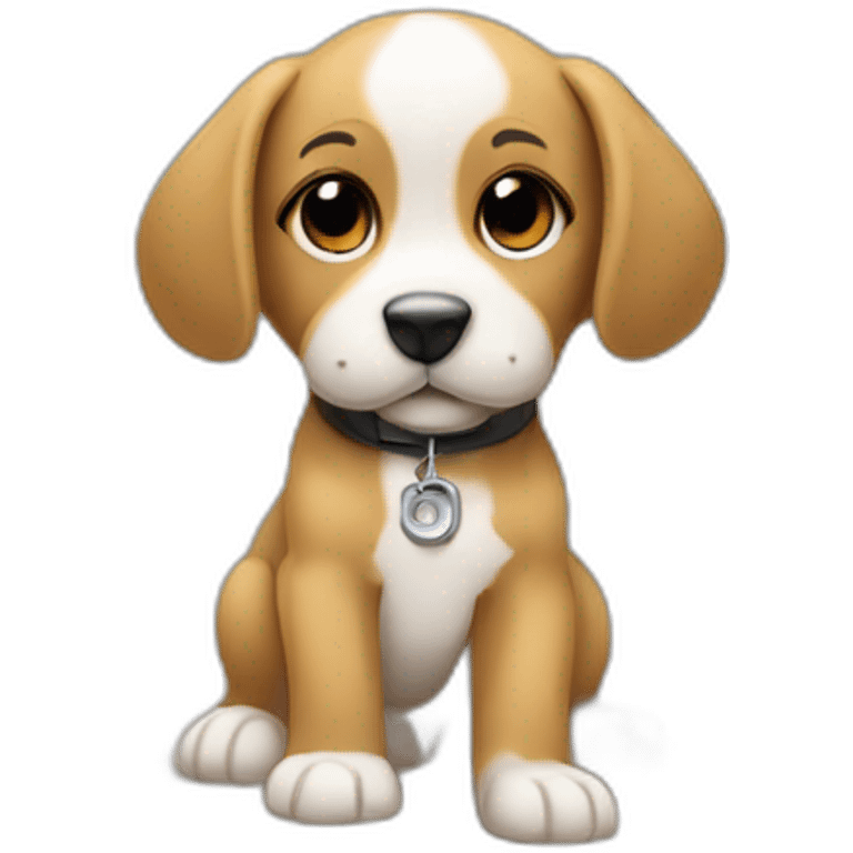 puppy that sits in front of laptop and codes a program emoji