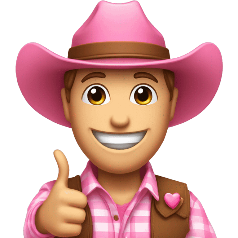  A smiling pink heart emoji wearing a preppy cowboy hat holding both of their thumbs up emoji