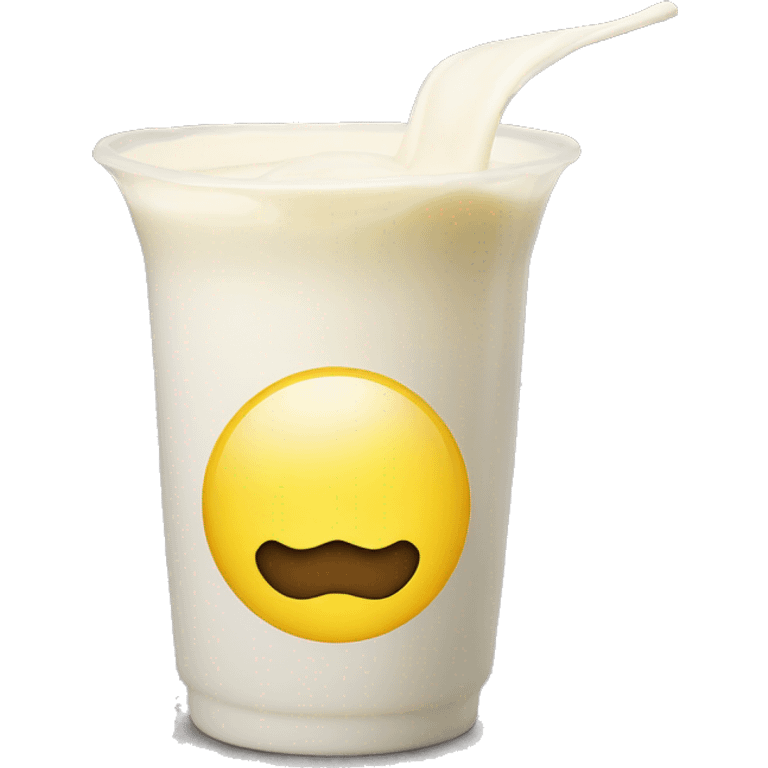 a yellow circle smiley face with some milk above the mouth that looks like a mustache emoji