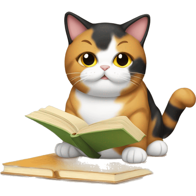 Fat calico cat reading emoji