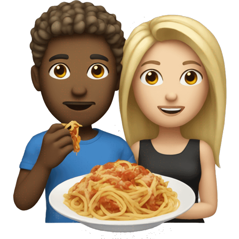 couple with dark blonde hair and blue eyes eating spaghetti emoji