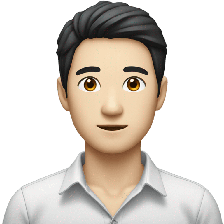 man from japan with white skin and black hair, wear casual shirt , closeout face emoji