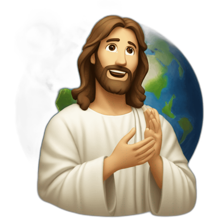 Jesus Cristo irradiando luz ao planeta Terra emoji