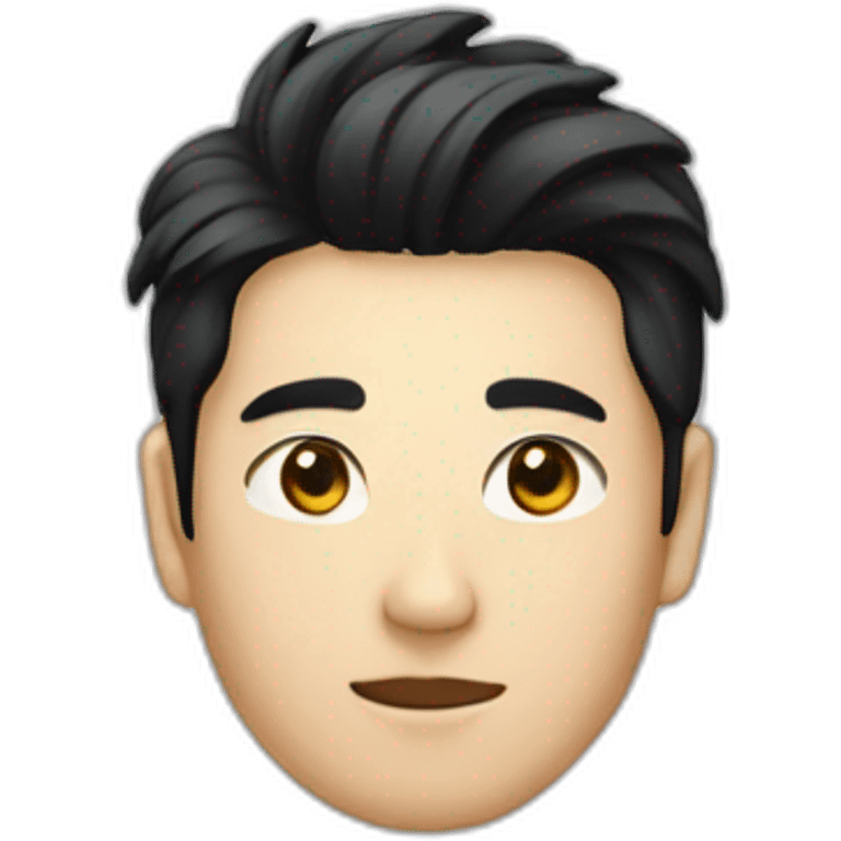 Asian guy with korean black hairstyle wearing black checkered suit with black eyes color emoji