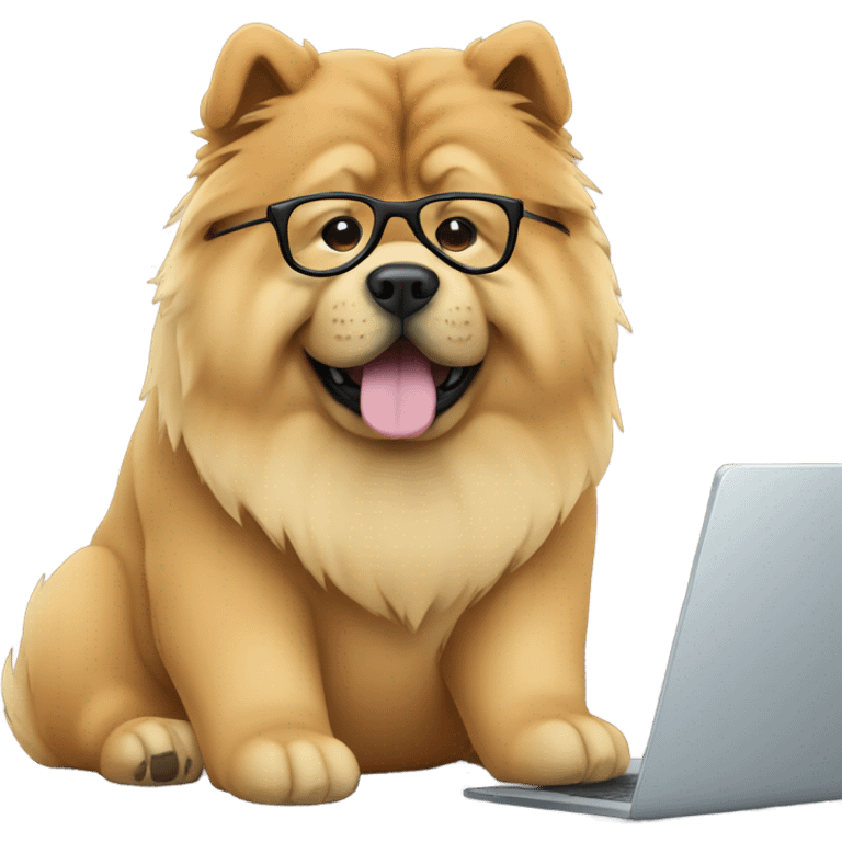 chow chow with glasses working on computer emoji