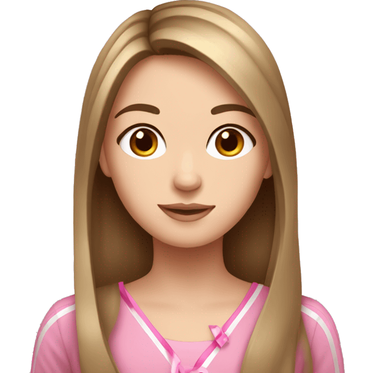 white Girl, straight brown hair with pink ribbon emoji